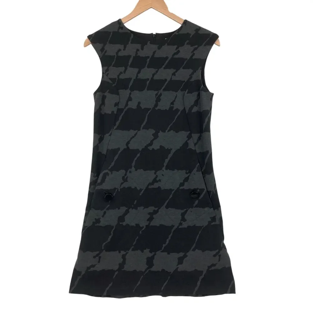 Michael Kors Black Gray Camouflage Sheath Dress Small Womens Sleeveless Back Zip